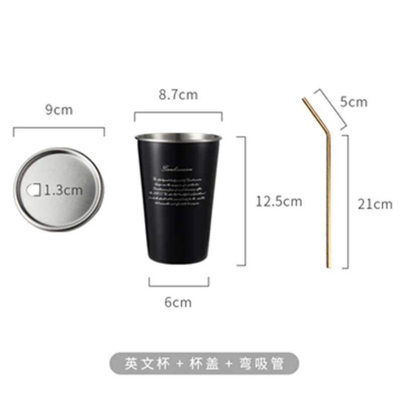 B Cup Cover Straw 1 Новинка 500 мл черная кофейная кружка из нержавеющей стали с крышкой с креативным буквенным узором для путешествий, кемпинга, чая, молочные чашки для дома, офиса, школьный подарок - Цвет: B Cup Cover Straw 1