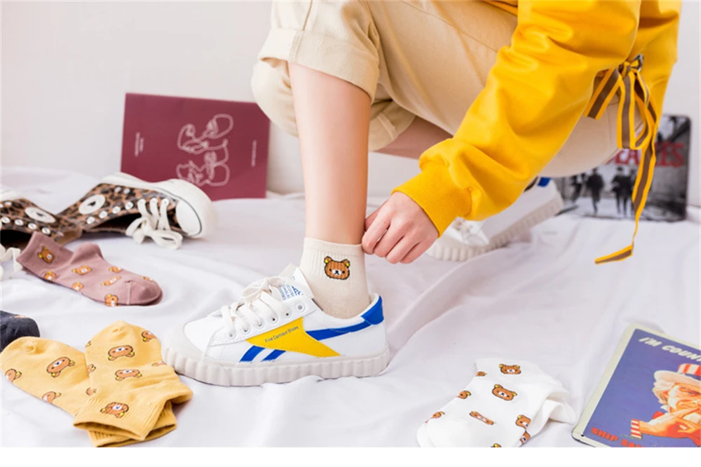 Neue Damenmode Sommer Niedliche Cartoon-Bären-Gesichter Liebliche Tiermotive Atmungsaktive Kurze Knöchelsocken für Mädchen Dropshipping – Detail 10