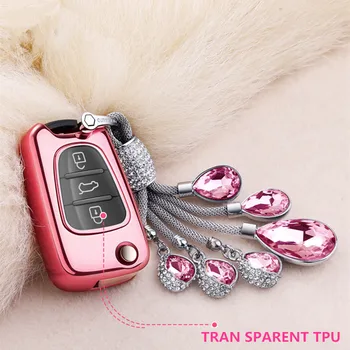 

For Hyundai I30 IX35 Avante Artificial Crystal Pendant Full-Protective TPU Soft Folding Key Case Shell Key Holder Key Covers