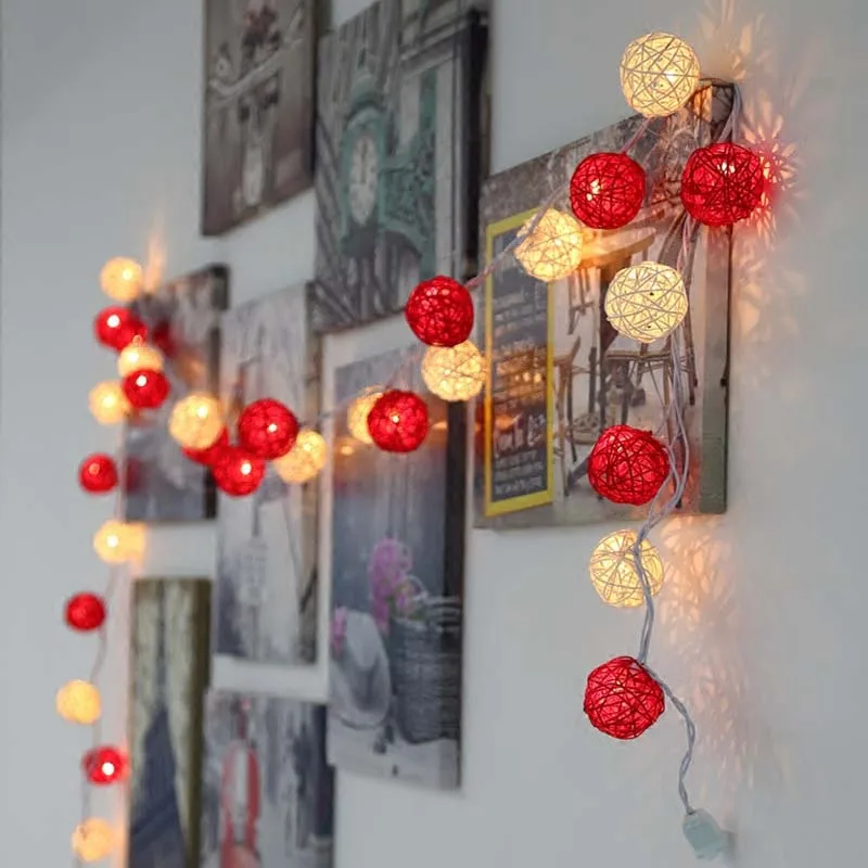 QYJSD светодиодный светильник, наружные Ротанговые гирлянды с шариками светильник, гирлянда для дома, новогодний декор, украшение для свадьбы, спальни, рождественской елки