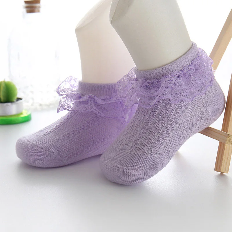 Purple S Носки принцессы для новорожденных девочек детские носки с кружевными оборками для девочек носки для новорожденных и малышей Sokken Meia Infantil - Цвет: Purple S
