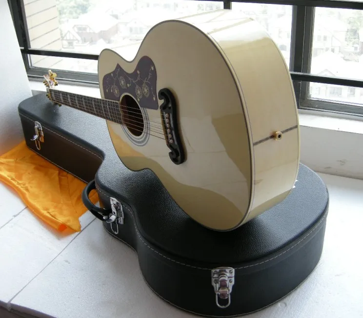 

China guitar factory custom new natural color spruce top 200 Acoustic guitar with case with EQ Pickup Free shipping 7yue2