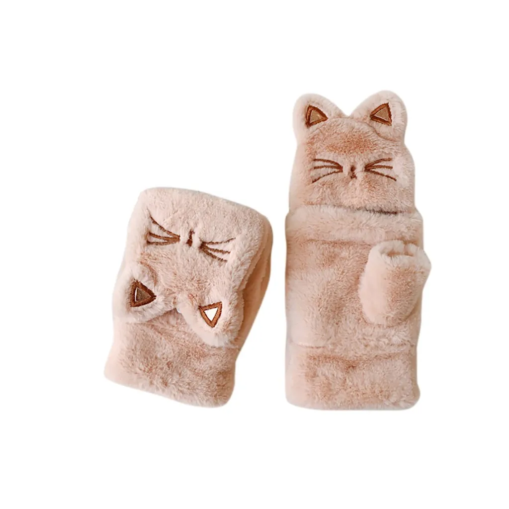 Модные женские зимние милые теплые флисовые утепленные плюшевые перчатки с котом милые наручные варежки с животными Guantes calientes#2