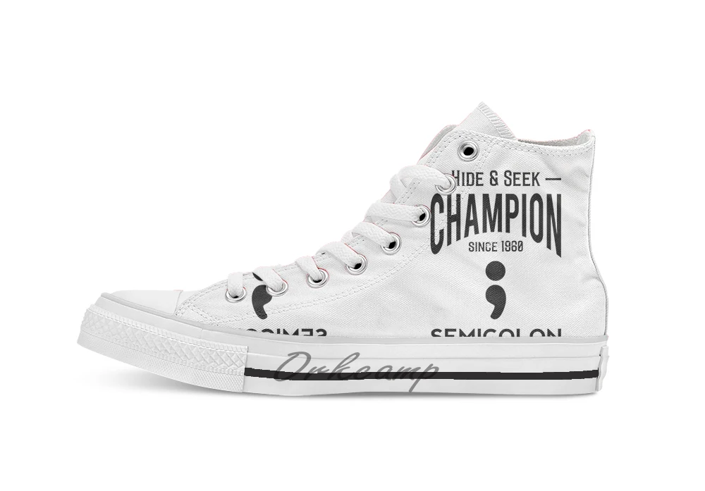 

Hide Seek Champion since 1960 Semicolon Black on Grey Programmer Humor breathable Casual High Top lace-up Canvas shoes sneakers