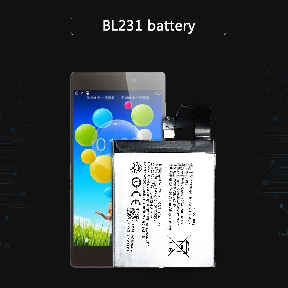 KiKiss 2300 мАч Высококачественный аккумулятор для мобильного телефона BL231 lenovo VIBE X2 TO