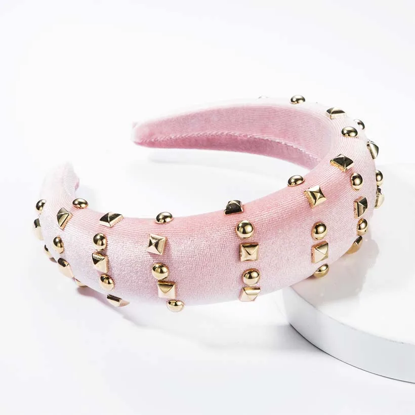 pink LEVAO, повязка на голову с заклепками, губчатая подкладка, обруч для волос, Женский ободок, тюрбан, женские богемные элегантные аксессуары для волос для девочек, обруч на голову, головной убор - Цвет: pink