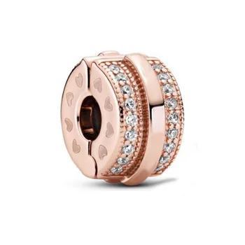 

Pre-Atumn New 2020 Signature Pink Sparkling Pave Lines Clip Charms Beads fit Original Pandora Bracelets for diy Jewelry Making