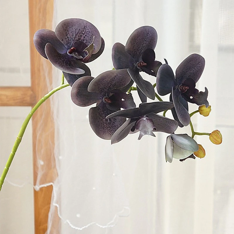 Rama de Orquídea negra y gris para decoración de sala de estar, flores  artificiales de plástico con tacto real, regalos para mamá, novedad|Flores  artificiales y secas| - AliExpress