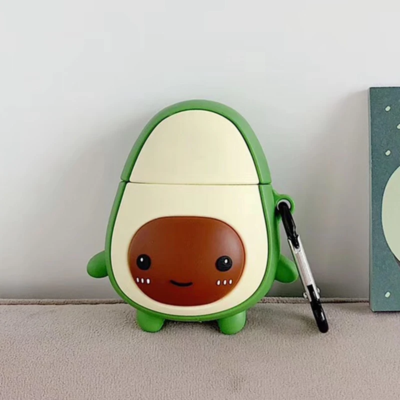Avocado Headphone Case For Apple Airpods 1 2 Cute 3D Cartoon Avocado 3D Wireless Bluetooth Headset Silicone Cover with Hook