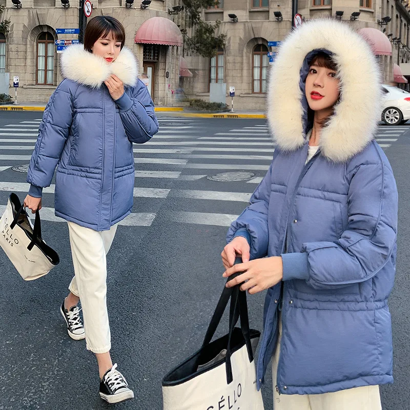 

2019 New Style off Season Korean-style Cotton Coat Women's Large Fur Collar down Jacket Short Thick Loose Cotton Coat Women's Wi