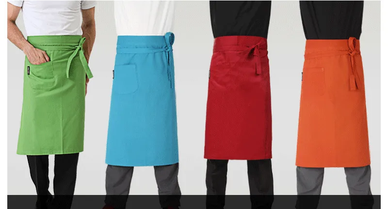 High Quality Fashion Waist Apron Kitchen Restaurant Bbq Work Short Apron Cotton Men Women Korean White Blue Half Apron11