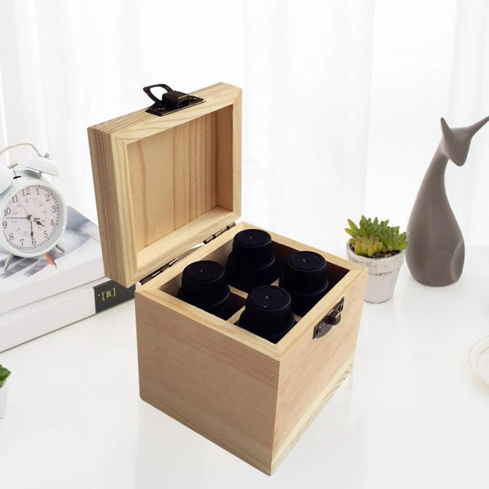 4 구획 미니 단단한 나무 에센셜 오일 보관 상자 소형 컨테이너 주최자 선물 병 보관 케이스