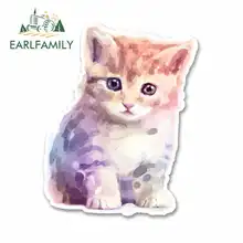 EARLFAMILY 13cm x 13cm Funny Car Stickers Cute Watercolour Kitten Comic Vinyl JDM 3D DIY Fine Decal Accessories Waterproof Anime