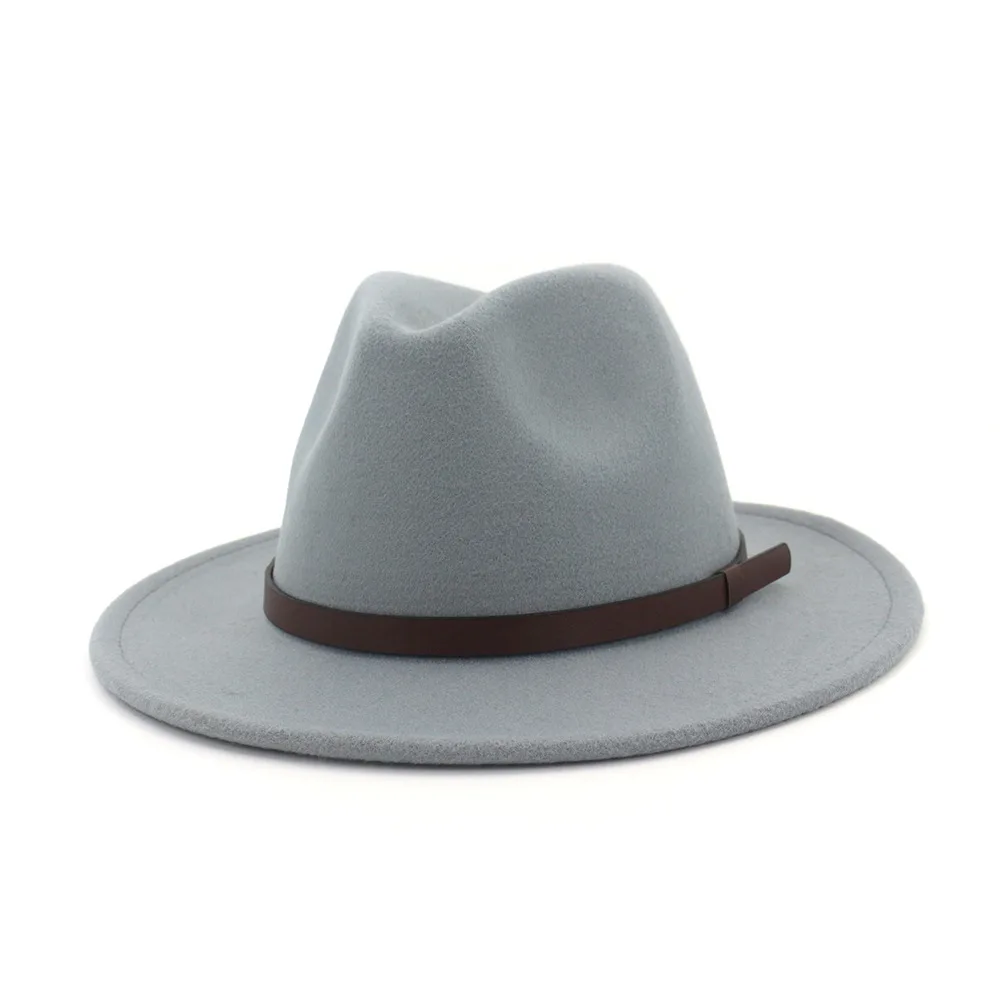 Осенняя и зимняя одноцветная шляпа с полями, шляпа для путешествий, шляпа-федора, джаз, Панама, шляпы для женщин и девушек 43 - Color: Gray