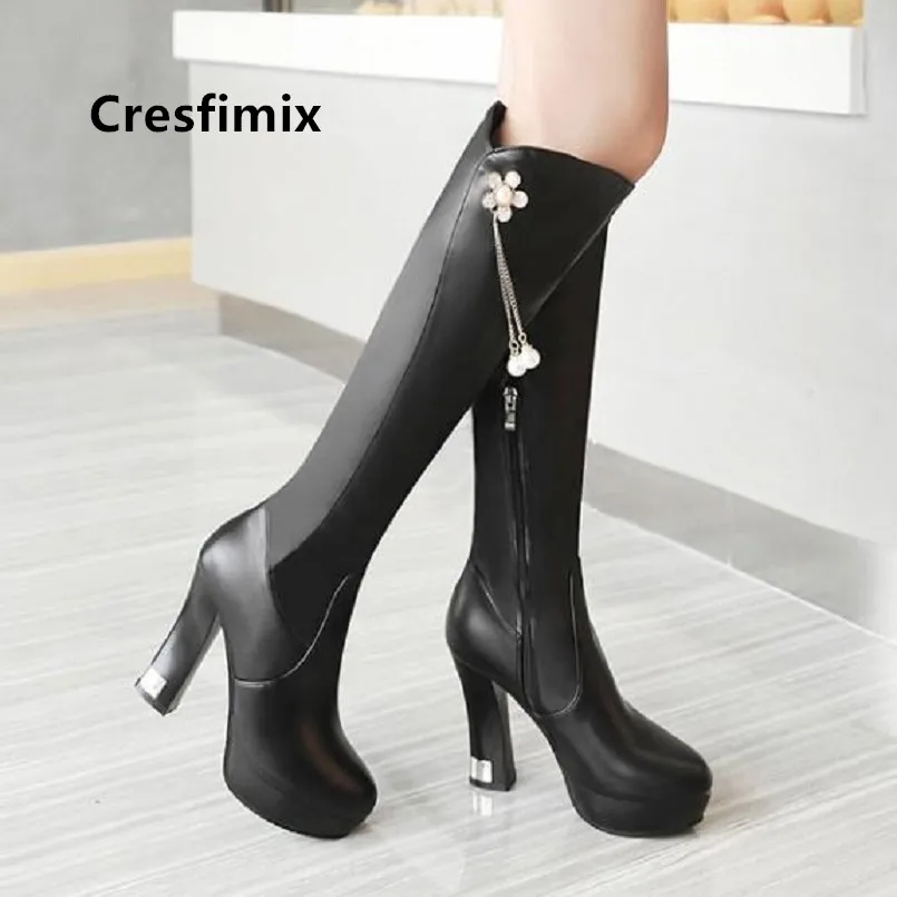 Cresfimix/женские модные высококачественные высокие сапоги из искусственной кожи; классические удобные осенние сапоги; женские черные сапоги; B6041