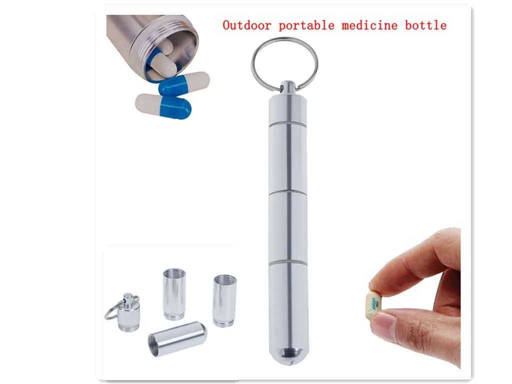 4 Grids Pill Box Case Bottle Waterproof Aluminum Drug Holder Container Health Care Keychain Medicine Box