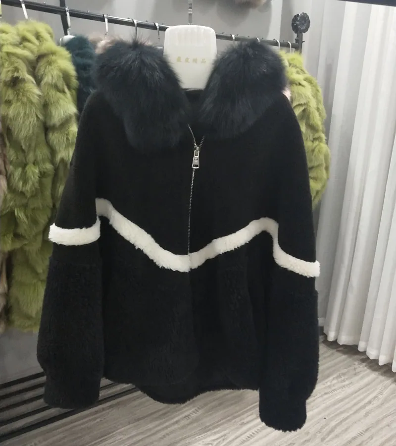 Пальто для стрижки овец зимняя одежда для женщин бренд с капюшоном с воротником из натурального Лисьего меха Толстая теплая парка размера плюс женское пальто - Цвет: 2