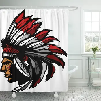 

Shower Curtain Warrior Indian Chief Head Graphic American Native Face Brave Waterproof Polyester Fabric Set with Hooks