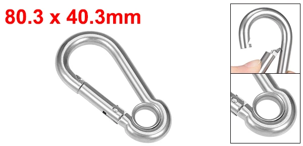 Uxcell 1/2/5 шт Карабин 304 Нержавеющая сталь карабин весна застежка-крючок клип брелок для ключей с M4-M12 крюк - Цвет: 3.16inch(80.3mm) 1Pc