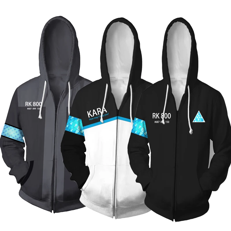 Game Detroit Become Human RK800 Connor Cosplay Zip Up Hooded Unisex Jacket Sweatshirt Hoody Streetwear Coat 3D Printed Hoodie Game Detroit Become Human RK800 Connor Cosplay Zip Up Hooded Unisex Jacket Sweatshirt Hoody Streetwear Coat 3D Printed Hoodie