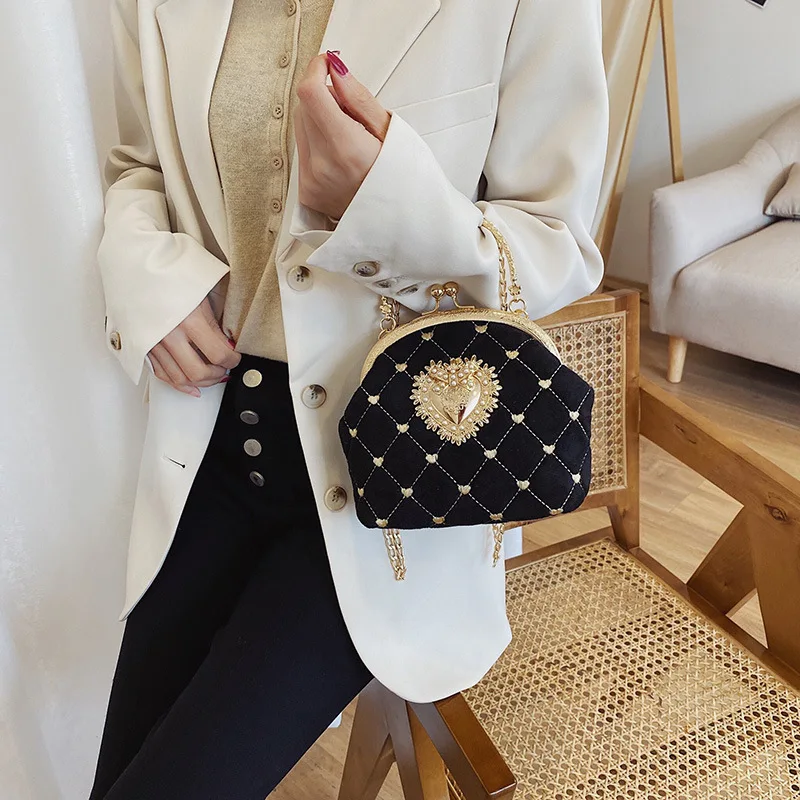 Женская бархатная сумочка, Винтажный дизайн в виде сердца, вечерняя сумочка, Свадебная вечеринка, клатч для невесты, сумки на плечо, кошелек