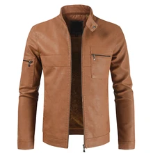 Men Winter Brand New Casual Vintage Warm Fleece Leather Jackets Coat Men Outfit Fashion Pockets Motor Leather Jacket Men