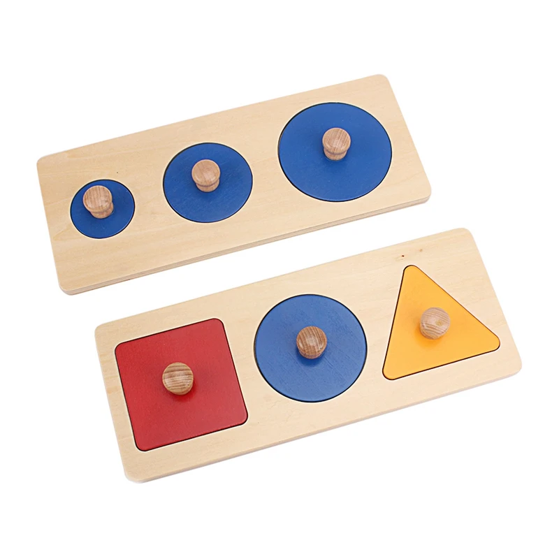 Montessori Wood Geometry Grasping Board Tri-colors Grab Shape Board Increasing Circle Toys for Children Preschool Learning Gift