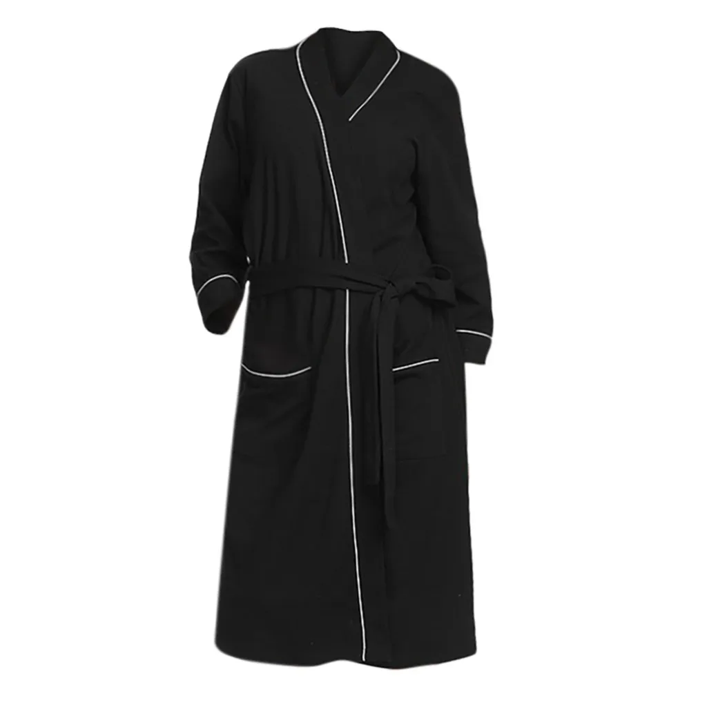 Новинка, женский халат, элегантная Домашняя одежда, одноцветная, с карманами, домашняя пижама, длинный рукав, на каждый день, с поясом, кимоно, одежда для сна, хлопок, смесь#12