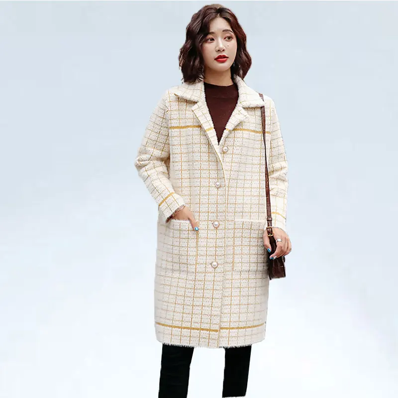 

2019 Women Plaid Wool Coat Autumn Winter Jackets Womens Loose Overcoat Large Size Women Woolen jacket casaco feminino
