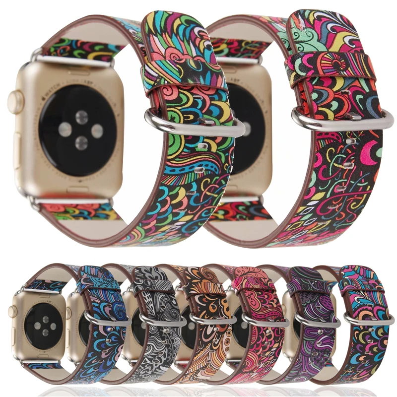 

Chinoiserie Style Leather Watchband for Apple Watch Band Series 5/3/2/1 Sport Bracelet 42/38mm Strap For iwatch 4 Band 44mm 40mm