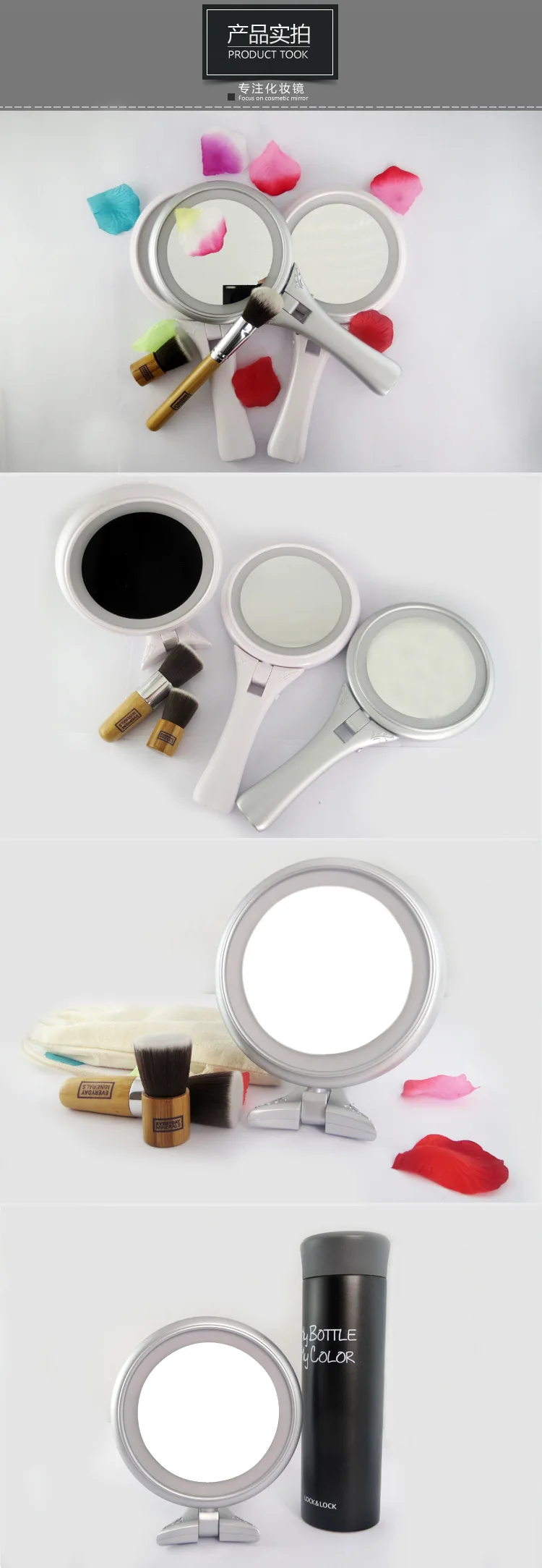 Handle Makeup Mirror Customizable Makeup Mirror Factory Manufacturers Direct Selling LED Hand-Held Mirror Exquisite Promotional