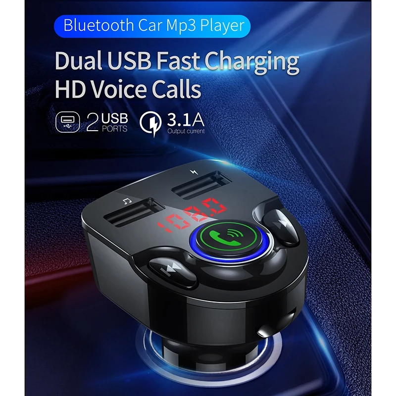 Bluetooth 5,0 fm-передатчик, стерео автомобильный MP3 аудио плеер, беспроводной автомобильный комплект громкой связи с двойным USB быстрым зарядным устройством