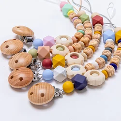 1Pcs Baby Pacifier Chain Personalized Name Silicone Baby Wooden Dummy Pacifier Flowers Wooden Clip Pacifier Chains Holder Chain