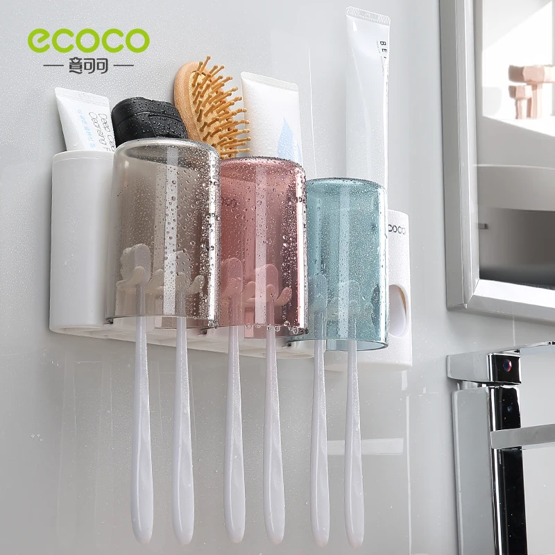 ECOCO Bathroom Toothbrush Holder Bathroom Organizer Electric Toothbrush Holder Wall Accessories Set Home Accessories