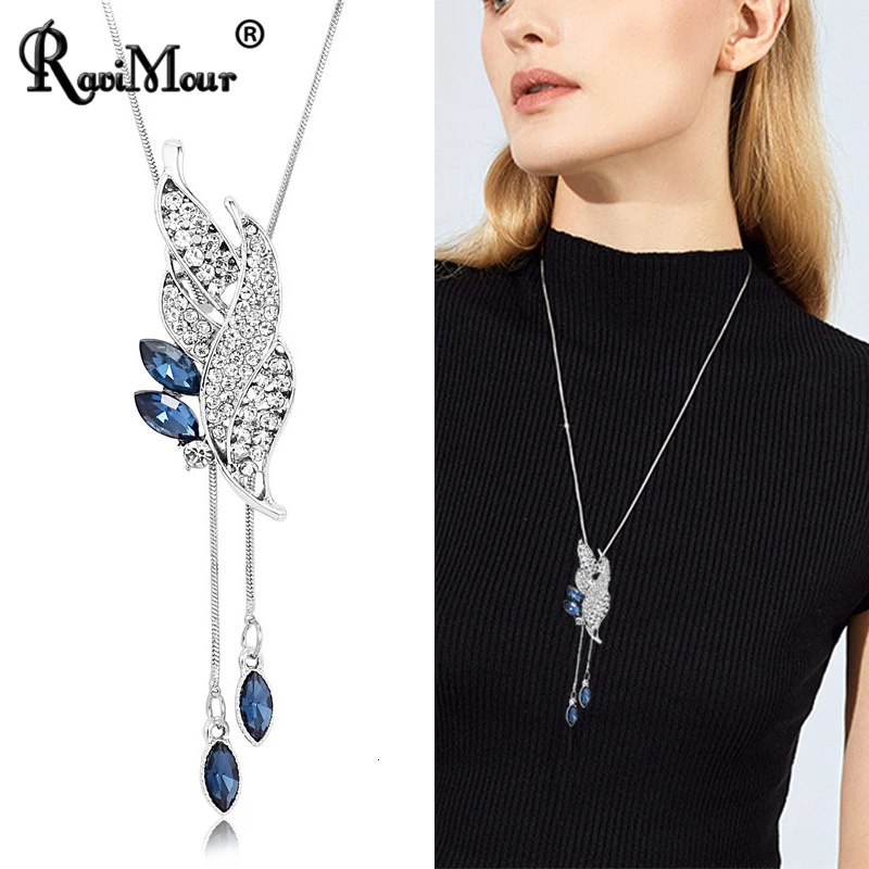 Роскошный Кристалл Collares Mujer Серебряная цепочка длинное ожерелье Женская мода ювелирные изделия Стразы свитер с чокером аксессуары