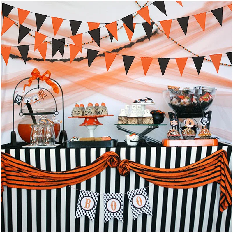 Halloween Decoration Orange Black Triangle Flag Hanging Flag Latte Art Halloween Party Scene Decorative Supplies