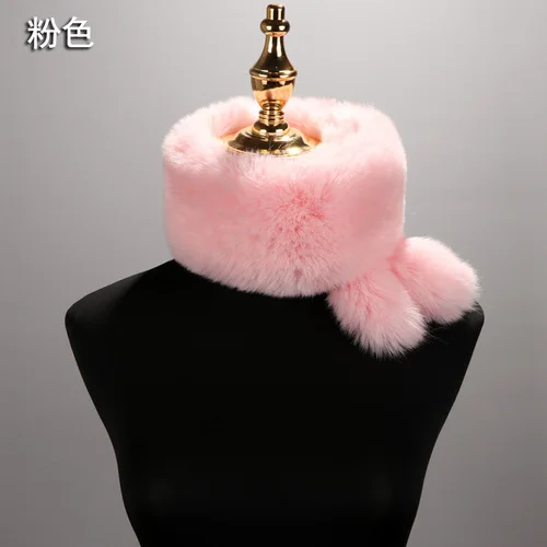 pink Зимние теплые шарфы из искусственного меха кролика модные хвосты искусственный мягкий пушистый мех теплый шарф на шею многоцветный теплый меховой шарф - Цвет: pink