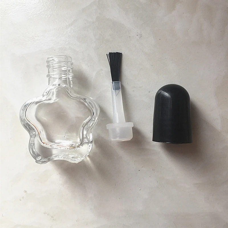 50pcs/lot 5ml/8ml Mini Cute Clear Glass Empty Star Shape Nail Polished Bottle with Cap Brush Plastic Nail Bottle for Children