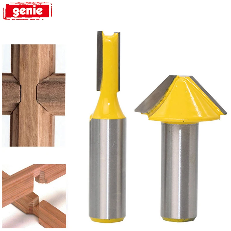 2pcs 1/2 inch Shank Router Bits Flat V-type CNC Milling Cutters Set For Woodworking Door Mortise Knife | Инструменты