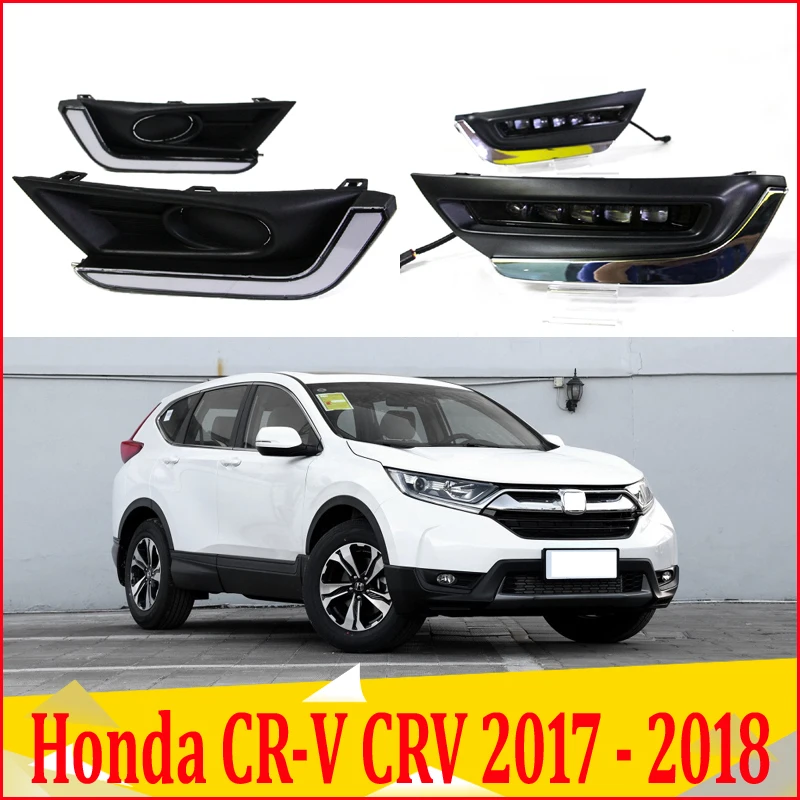 2 шт. для Honda CR-V CRV светодиодный дневные ходовые огни DRL с отверстием для противотуманной фары желтый указатель поворота