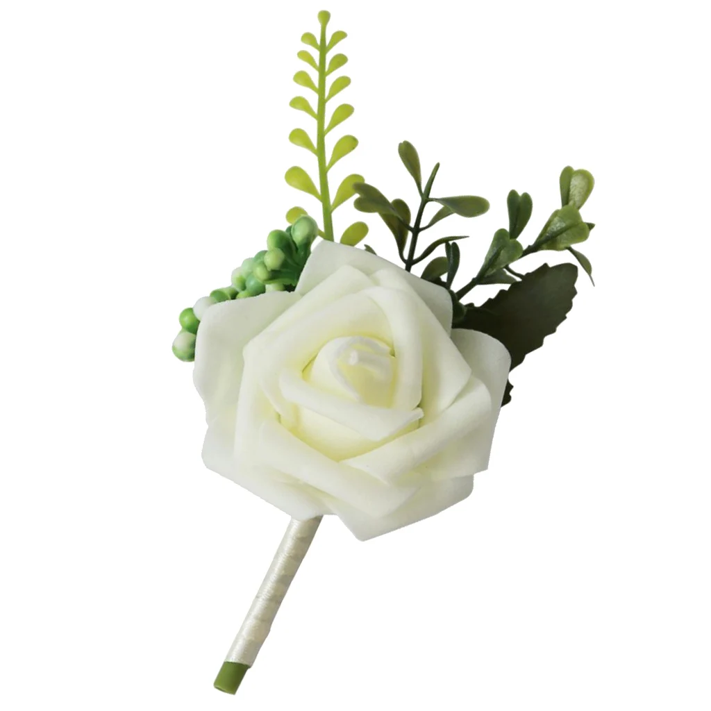 Wedding Boutonniere Artificial PE Rose Flowers Corsages for Bride Groom Groomsmen  Bouquet Brooch Wedding Home Decors 