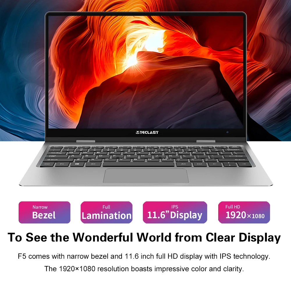 Teclast F5 laptop Windows10 Notebook 11.6" 8GB RAM 256GB SSD Intel Celeron N4100 IPS Touch Screen 360° Rotating 1920*1080 Type-C-3