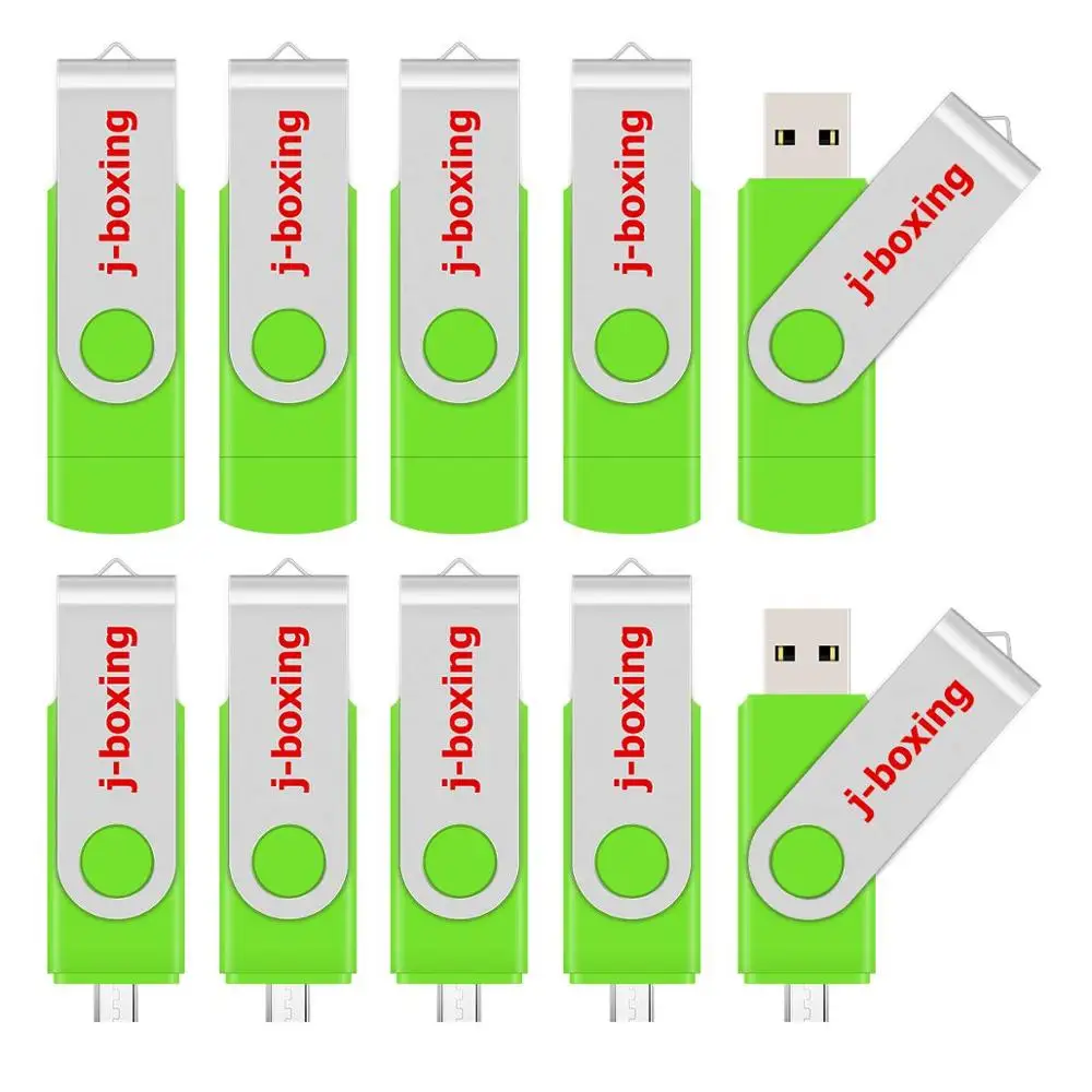 Зеленый J-бокс OTG USB флэш-накопитель 16 Гб оперативной памяти, 32 Гб встроенной памяти, флэш-накопитель 64 ГБ 8 ГБ вращающийся Micro USB 2,0 флеш-накопитель для Android телефонов компьютеров Mac 10 шт./упак - Цвет: Зеленый