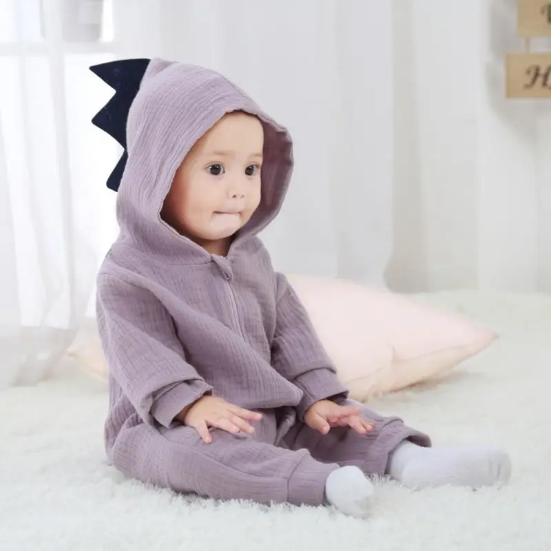 Babyborn младенческой осень зима хлопок длинная одежда верхняя одежда мультфильм Динозавр стиль с капюшоном однотонная одежда Комбинезоны