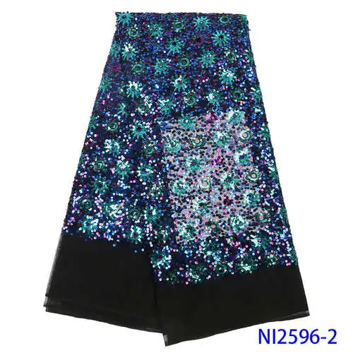 Модная ткань, французский тюль, кружевная ткань с блестками,, нигерийская сетка, кружевная ткань для свадьбы NI2596 - Цвет: picture-2