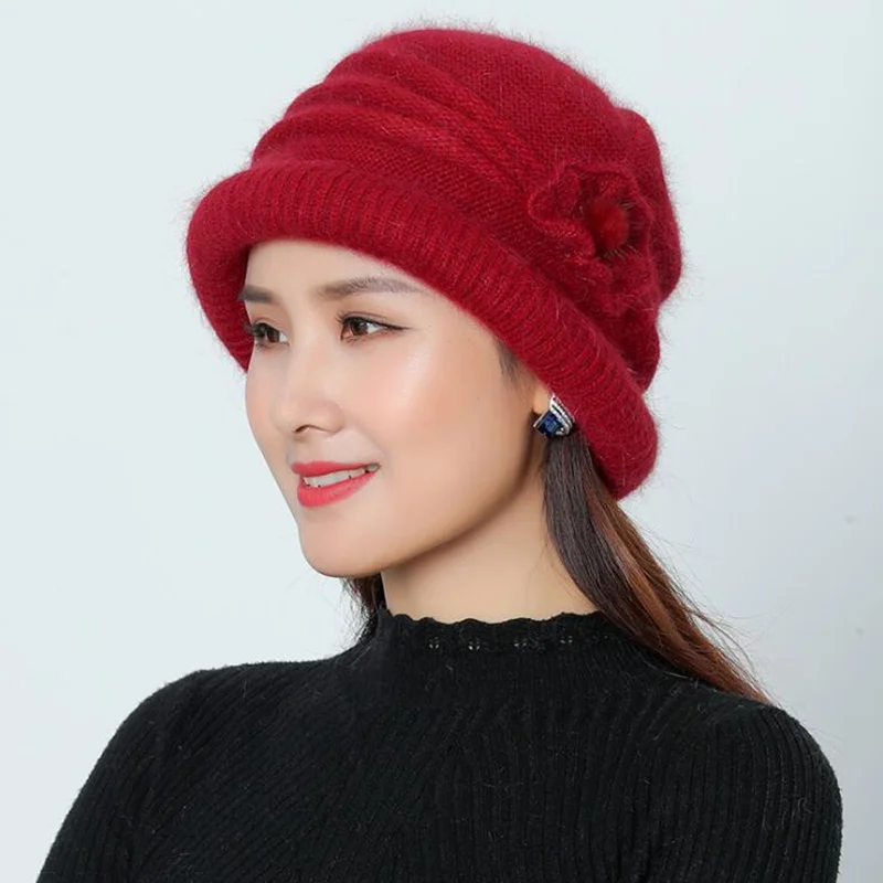 Winter Bucket Hat For Women Lady Fashion Thickened Soft Warm Fishing Cap Outdoor Hat Panama Cap - Цвет: wine