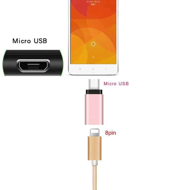 8 Pin Lightning Женский к Micro USB Мужской алюминиевый конвертер зарядный разъем адаптер для samsung Xiaomi Huawei ZTE Android Mo