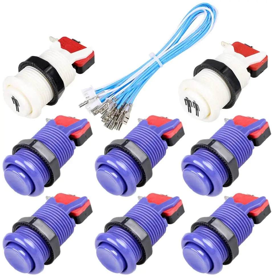 EG STARTS 8X 30mm Happ Type Standard Push Buttons Switch with 20cm Buttons Cable for Arcade Joystick Arcade1up Games Console 