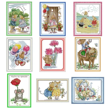 

Cartoon pattern cute mice count cross stitch kit print on canvas DMC 14CT 11CT Chinese cross stitch sewing kit embroidery set