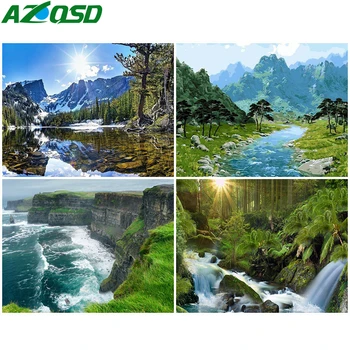 

AZQSD DIY Oil Painting By Numbers Set Natural Landscape Unique Gift Acrylic Paint Coloring By Numbers River Home Decoration